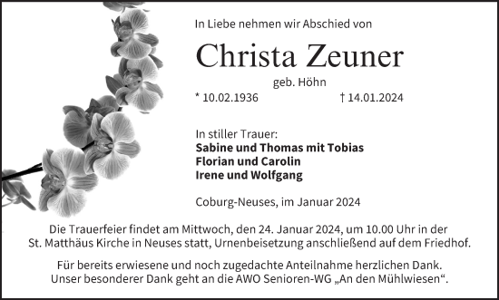 Anzeige von Christa Zeuner von MGO