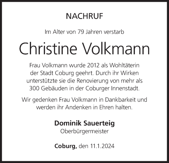 Anzeige von Christine Volkmann von MGO