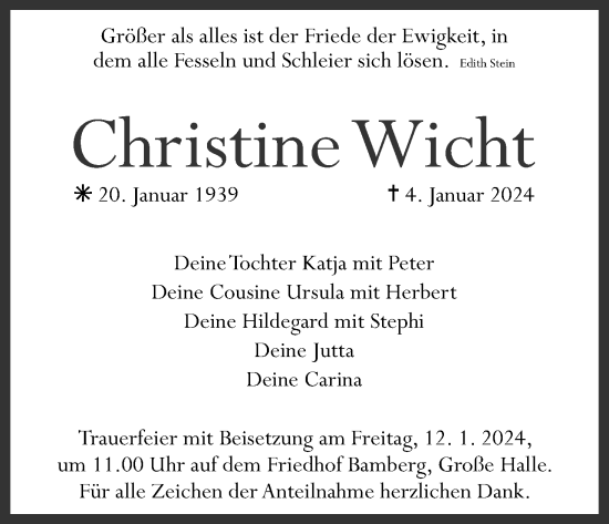 Anzeige von Christine Wicht von MGO