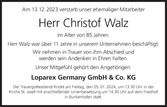 Anzeige von Christof Walz von MGO