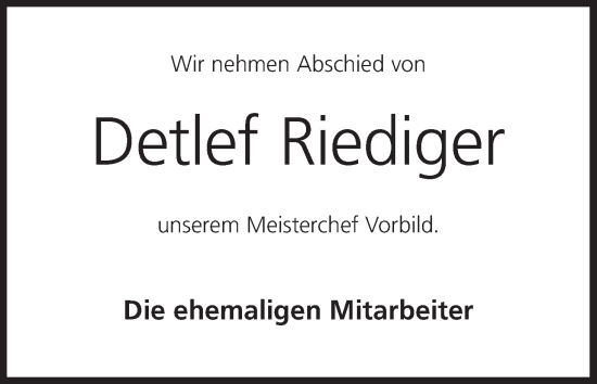 Anzeige von Detlef Riediger von MGO