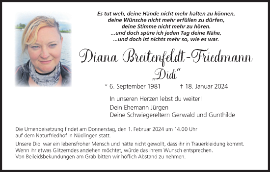 Anzeige von Diana Breitenfeldt-Friedmann von MGO