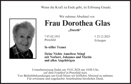 Anzeige von Dorothea Glas von MGO