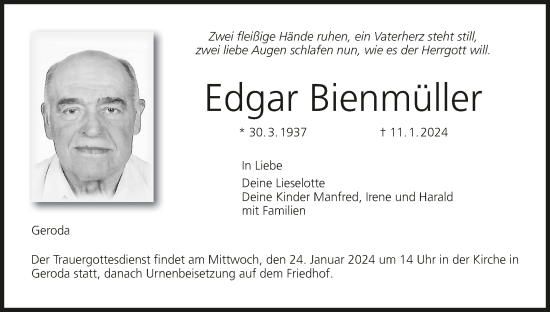 Anzeige von Edgar Bienmüller von MGO