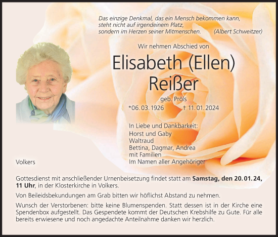 Anzeige von Elisabeth Reißer von MGO