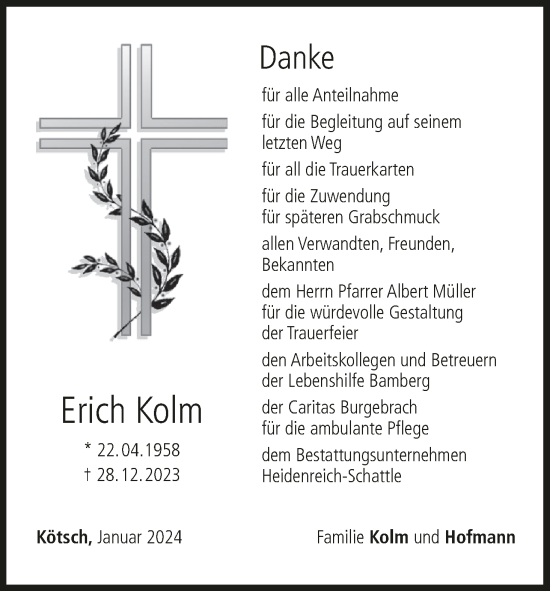 Anzeige von Erich Kolm von MGO