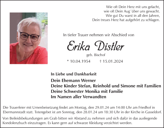 Anzeige von Erika TDistler von MGO