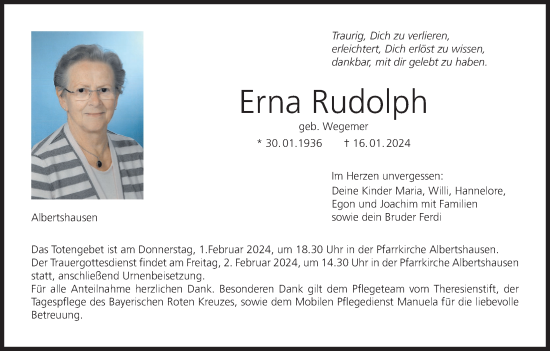 Anzeige von Erna Rudolph von MGO