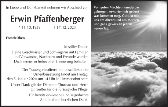 Anzeige von Erwin Pfaffenberger von MGO