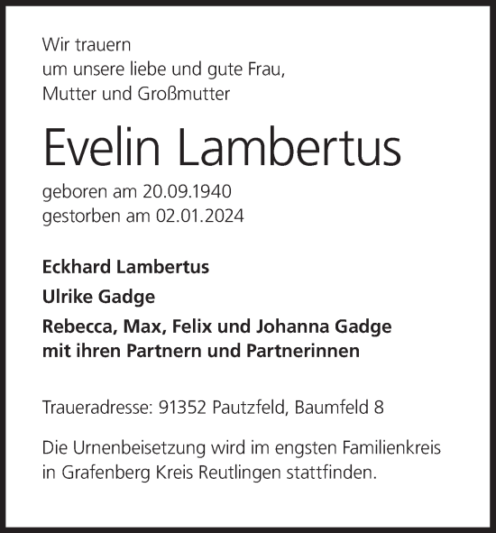 Anzeige von Evelin Lambertus von MGO