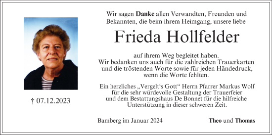 Anzeige von Frieda Hollfelder von MGO
