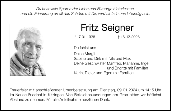 Anzeige von Fritz Seigner von MGO