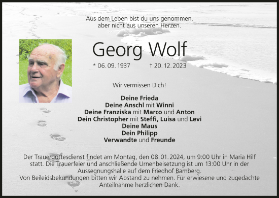 Anzeige von Georg Wolf von MGO