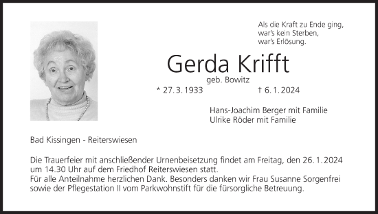Anzeige von Gerda Krifft von MGO