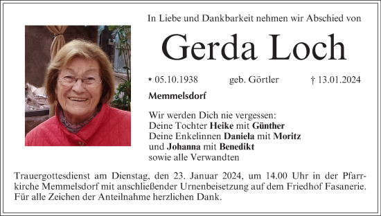 Anzeige von Gerda Loch von MGO