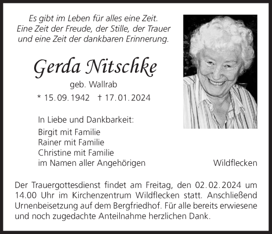 Anzeige von Gerda Nitschke von MGO