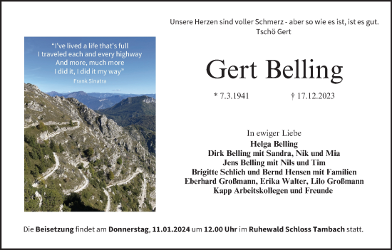 Anzeige von Gert Belling von MGO