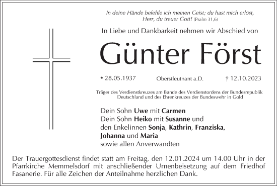 Anzeige von Günter Först von MGO
