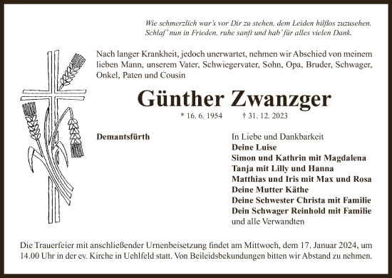 Anzeige von Günther Zwanzger von MGO