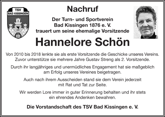 Anzeige von Hannelore Schön von MGO