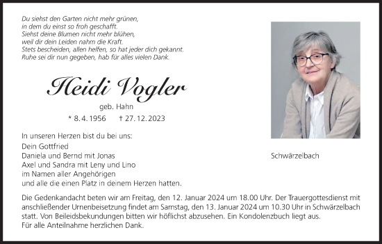 Anzeige von Heidi Vogler von MGO