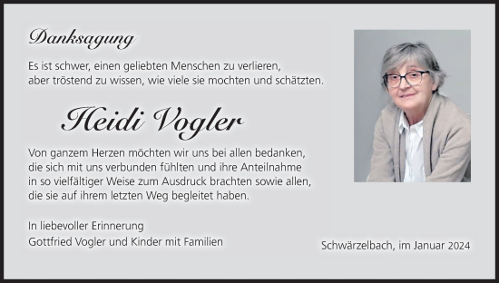 Anzeige von Heidi Vogler von MGO