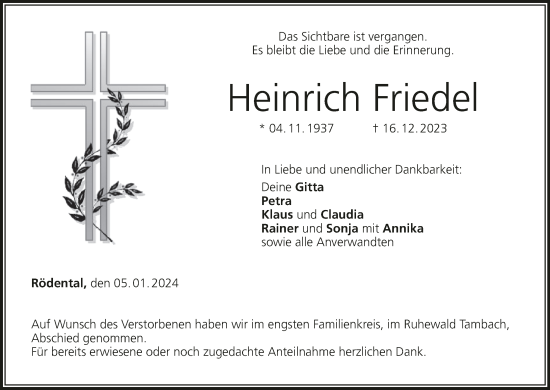 Anzeige von Heinrich Friedel von MGO