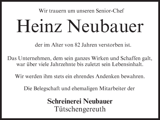 Anzeige von Heinz Neubauer von MGO