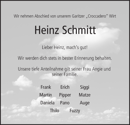 Anzeige von Heinz Schmitt von MGO