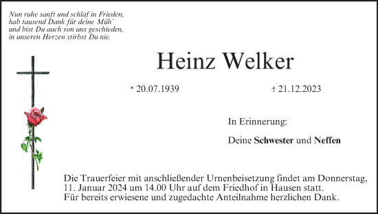 Anzeige von Heinz Welker von MGO
