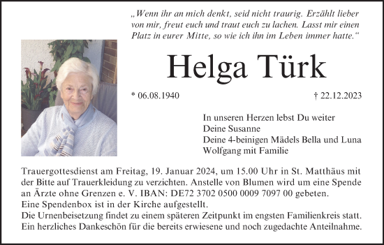 Anzeige von Helga Türk von MGO
