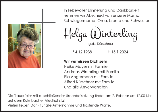 Anzeige von Helga Winterling von MGO