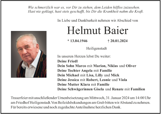 Anzeige von Helmut Baier von MGO