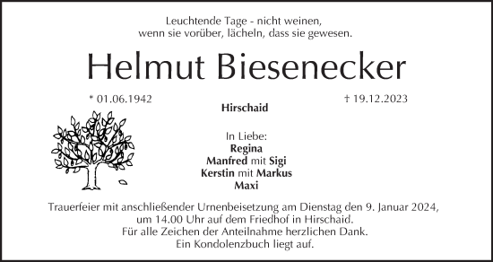 Anzeige von Helmut Biesenecker von MGO