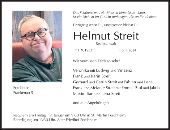 Anzeige von Helmut Streit von MGO