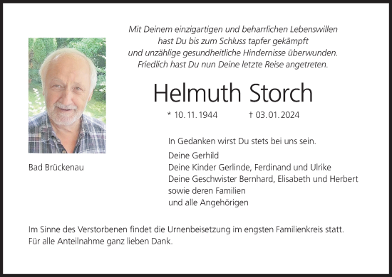 Anzeige von Helmuth Storch von MGO