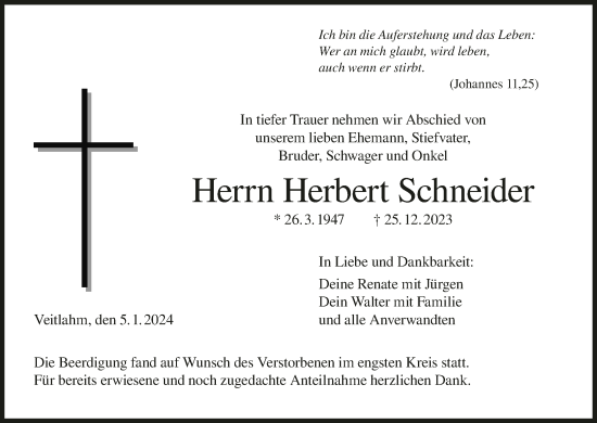 Anzeige von Herbert Schneider von MGO