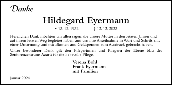 Anzeige von Hildegard Eyermann von MGO