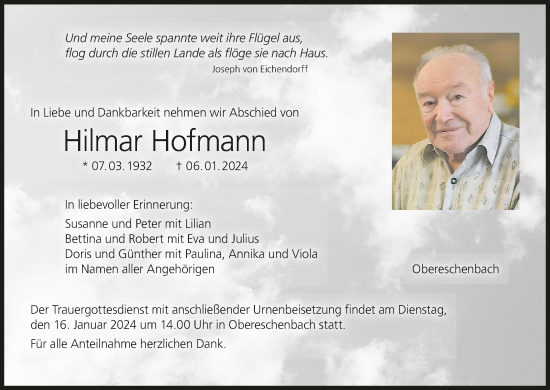 Anzeige von Hilmar Hofmann von MGO