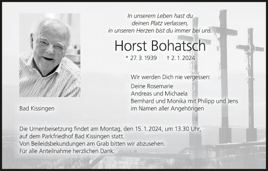 Anzeige von Horst Bohatsch von MGO