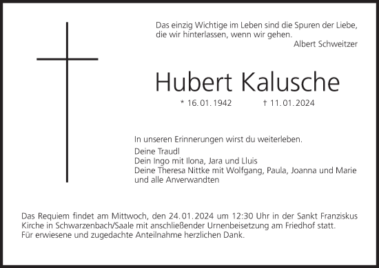 Anzeige von Hubert Kalusche von MGO