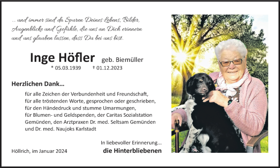 Anzeige von Inge Höfler von MGO