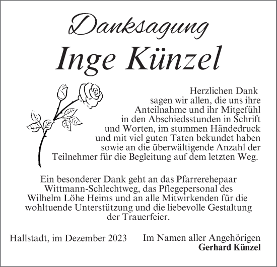 Anzeige von Inge Künzel von MGO