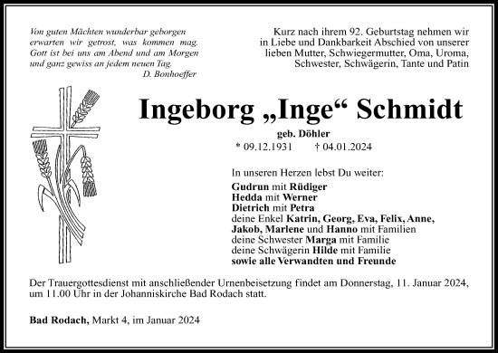 Anzeige von Ingeborg Schmidt von MGO