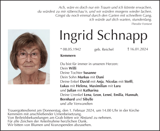 Anzeige von Ingrid Schnapp von MGO