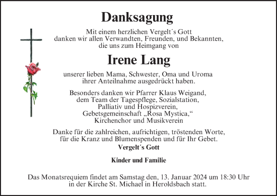 Anzeige von Irene Lang von MGO