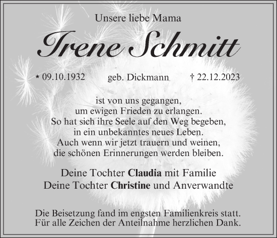 Anzeige von Irene Schmitt von MGO