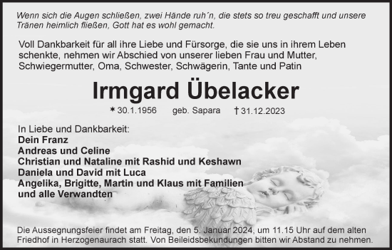 Anzeige von Irmgard Übelacker von MGO