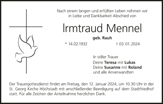 Anzeige von Irmtraud Mennel von MGO