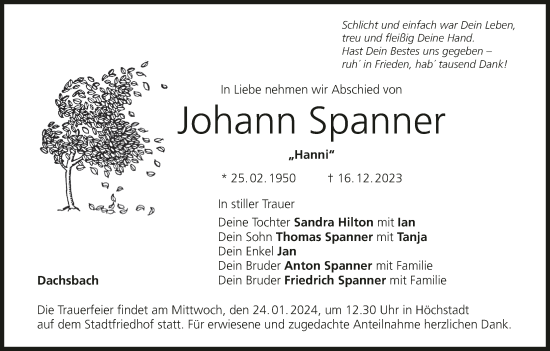 Anzeige von Johann Spanner von MGO